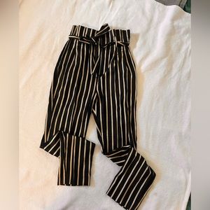 H&M - black and gold stripe slant pocket pants